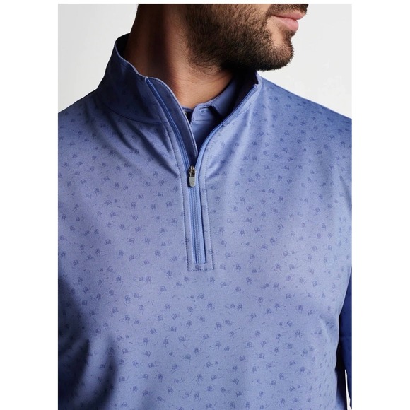 Peter Millar Golf Cart Print Quarter Zip Pullover Mens XL Blue Performance